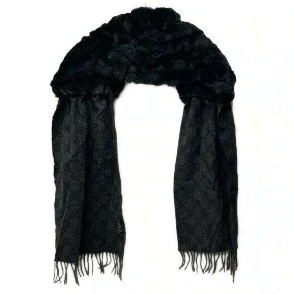 Auth GUCCI - Black Dark Gray Cashmere Rabbit (Lapin) Scarf - Picture 3 of 6
